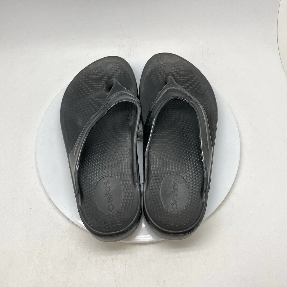Oofos Oolala Recovery Sandals Womens 9 Black Flip Flops Slip On‎ Thong Comfort